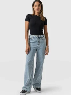 Adjustable Wide Leg Jeans - Pale Blue