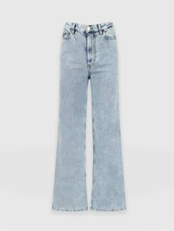 Adjustable Wide Leg Jeans - Pale Blue