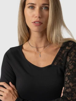 Aimee Cut Out Long Sleeve Tee - Black Lace