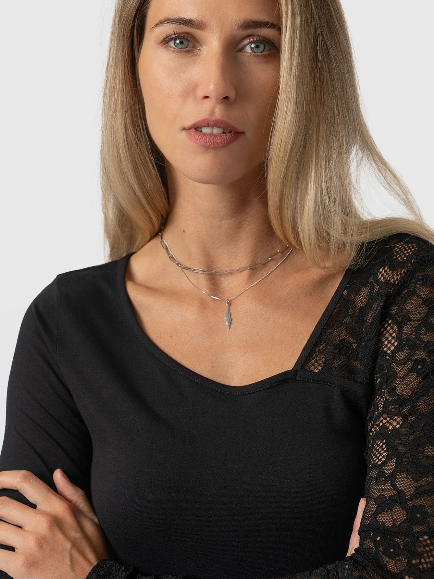 Aimee Cut Out Long Sleeve Tee - Black Lace