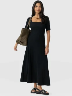 Akia Short Sleeve Dress - Black Textured