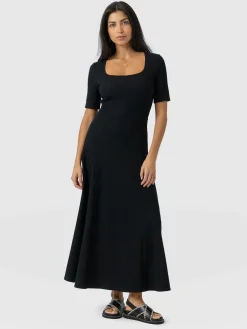 Akia Short Sleeve Dress - Black Textured