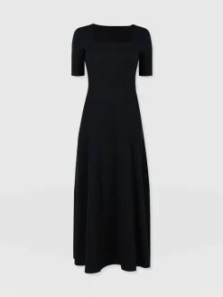 Akia Short Sleeve Dress - Black Textured