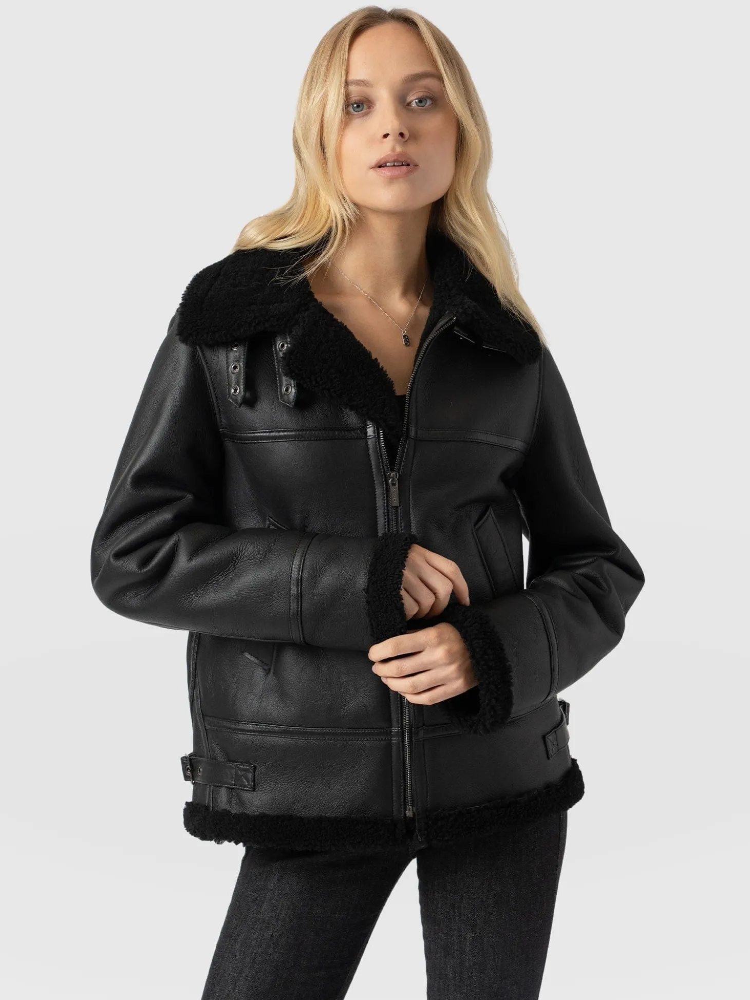 Amelia Aviator Jacket - Black