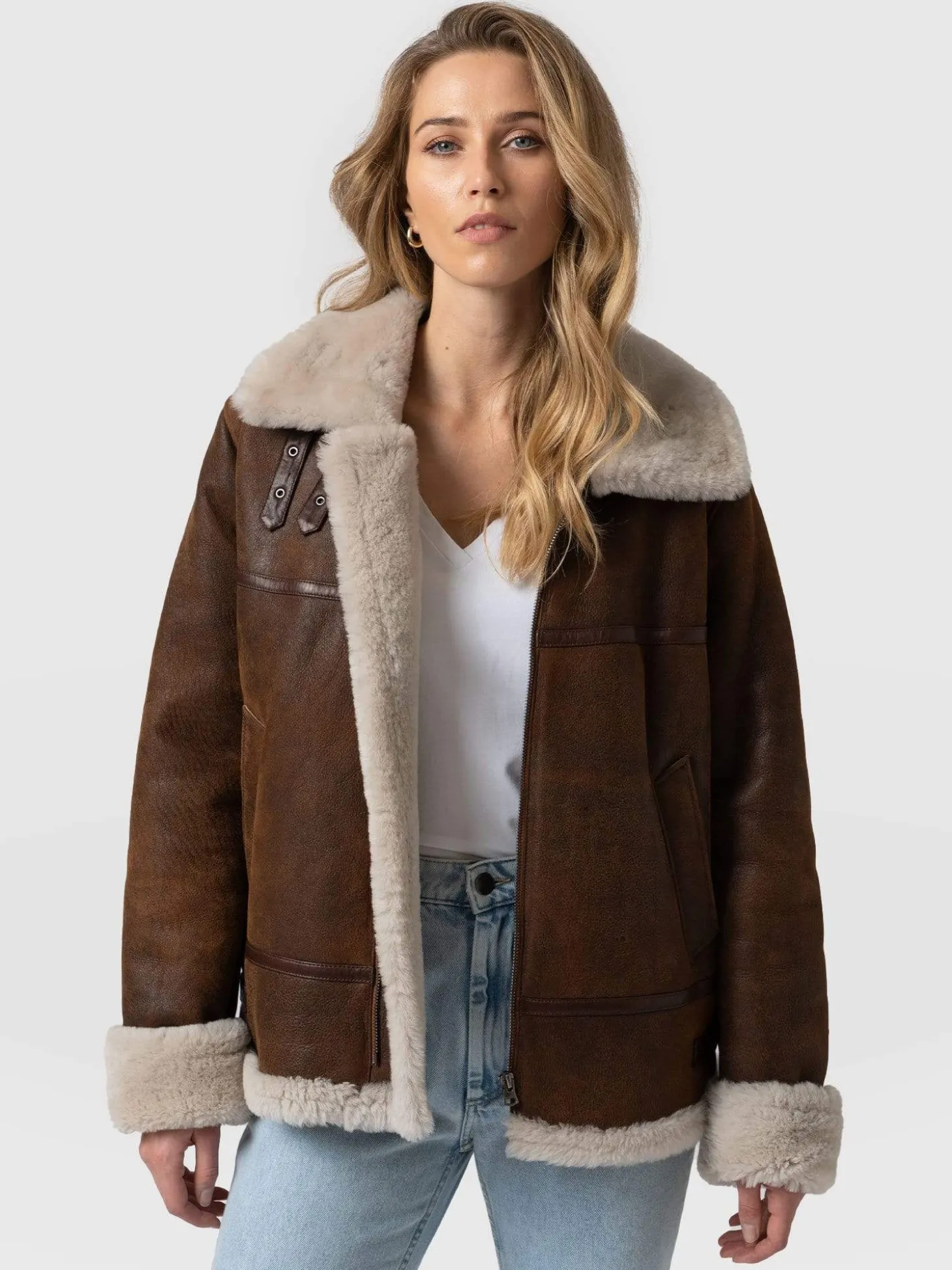 Amelia Aviator Jacket - Brown
