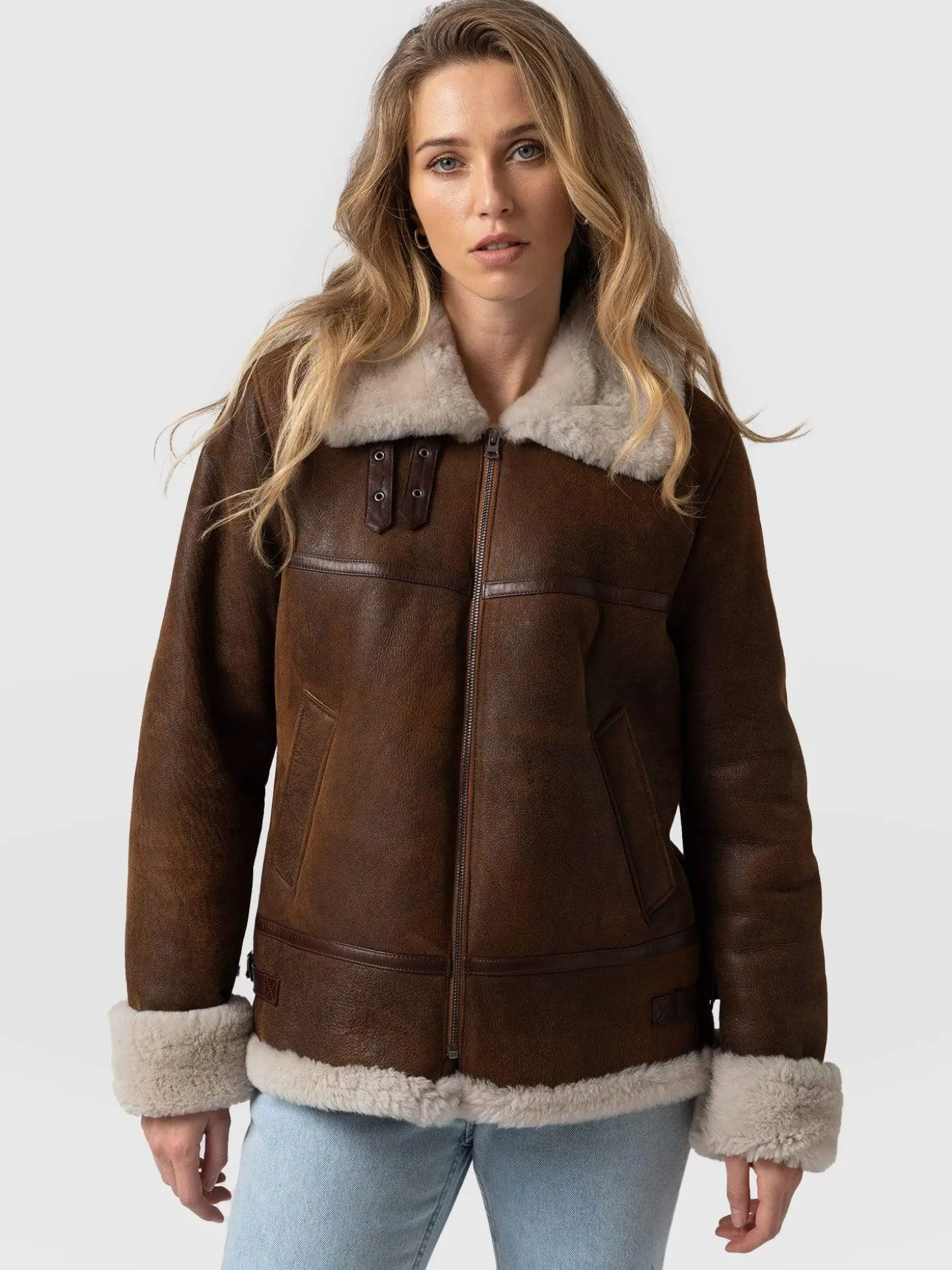 Amelia Aviator Jacket - Brown