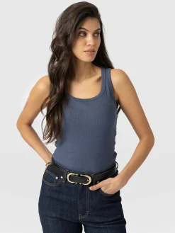 Asher Scoop Neck Vest - Dusty Blue