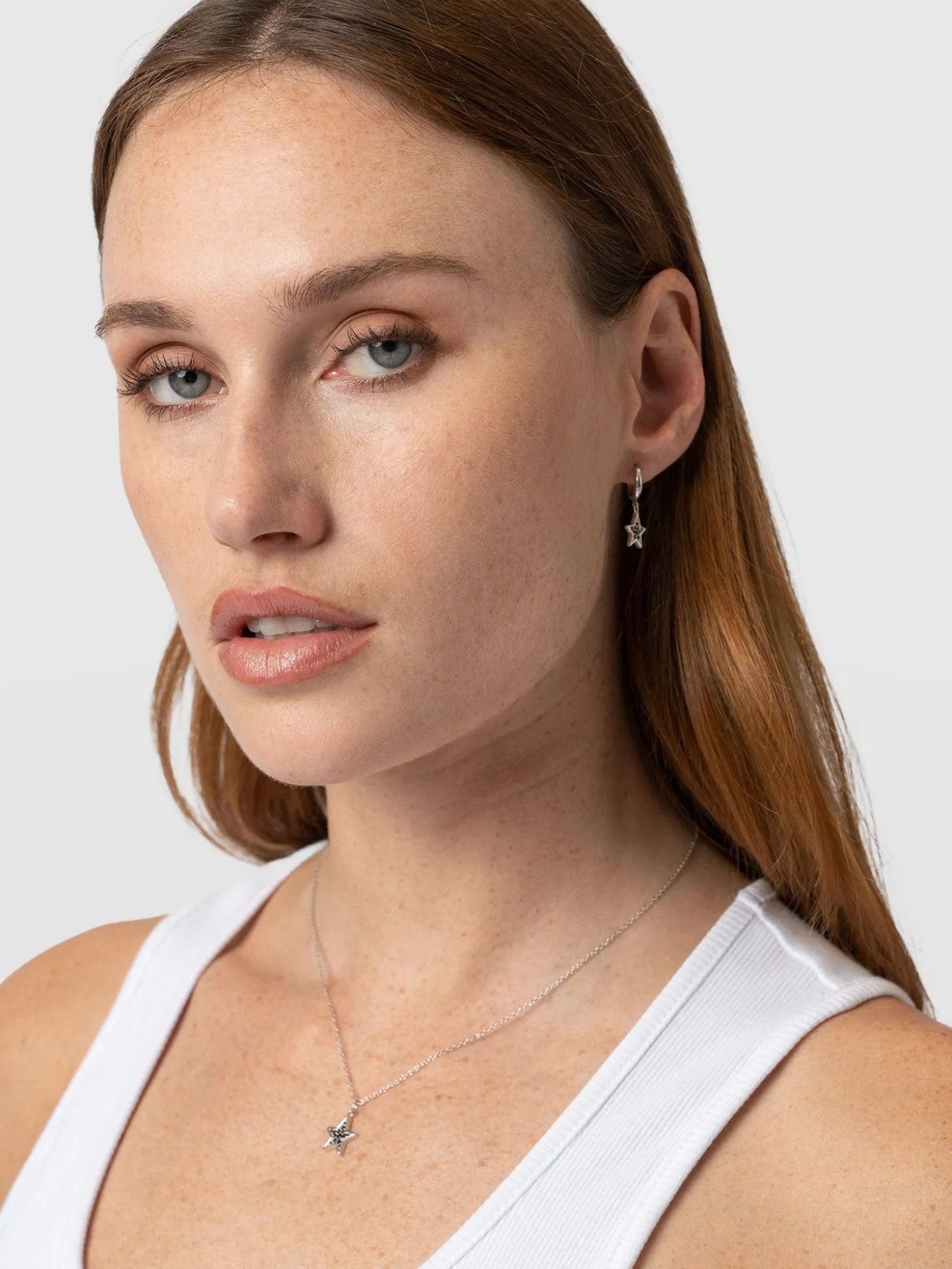 Astral Star Charm Drop Huggie Earrings - Silver/Black