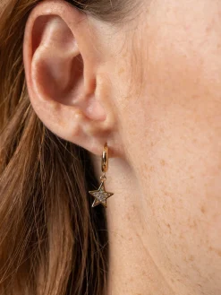 Astral Star Charm Drop Huggie Earrings - Gold