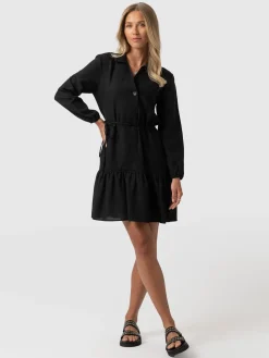 Aurelia Mini Linen Dress - Black