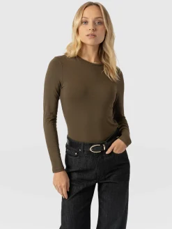 Austen Crew Neck Long Sleeve Tee - Khaki