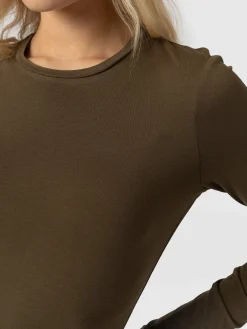 Austen Crew Neck Long Sleeve Tee - Khaki