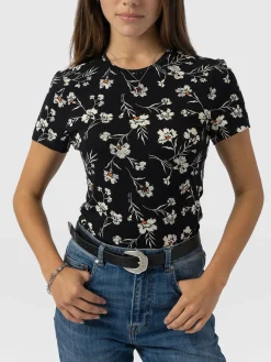 Austen Crew Neck Tee Short Sleeve - Black Spring Floral