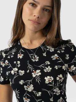 Austen Crew Neck Tee Short Sleeve - Black Spring Floral