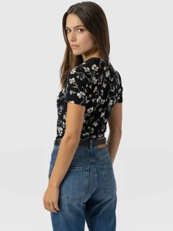 Austen Crew Neck Tee Short Sleeve - Black Spring Floral
