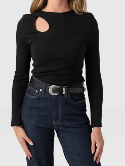 Axel Cut Out Long Sleeve Tee - Black