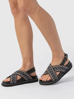 Bonnie Cross Over Sandals - Blue/Brown