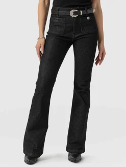 Bowie Stretch Flare Jeans - Black Wash