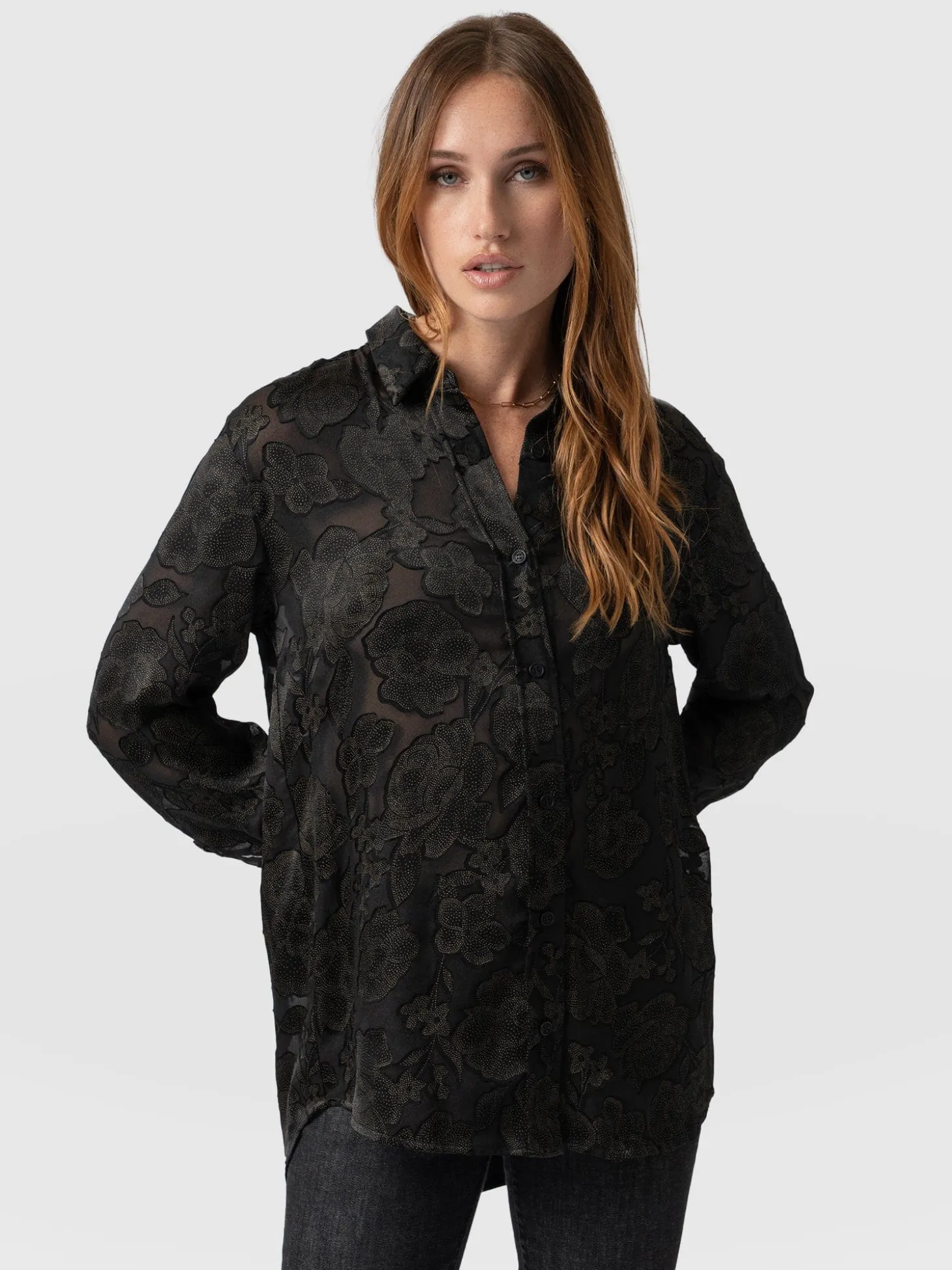 Boyfriend Shirt - Black & Gold Floral Burnout