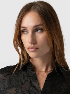 Boyfriend Shirt - Black & Gold Floral Burnout