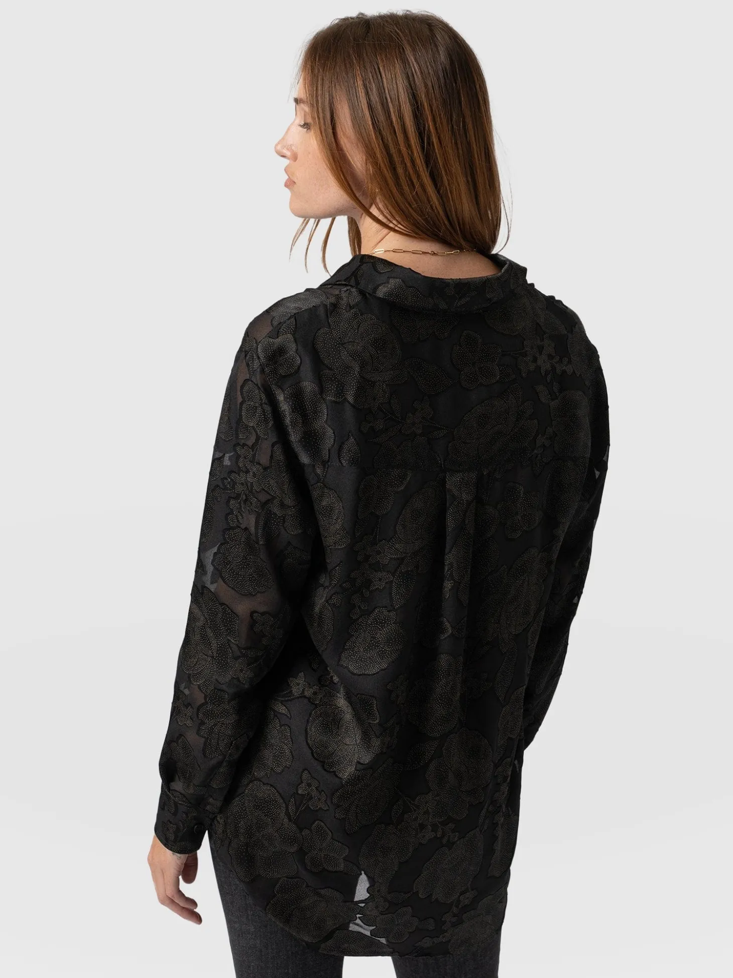 Boyfriend Shirt - Black & Gold Floral Burnout