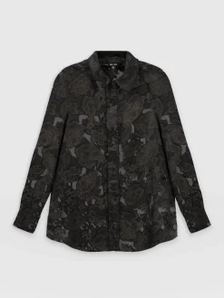 Boyfriend Shirt - Black & Gold Floral Burnout