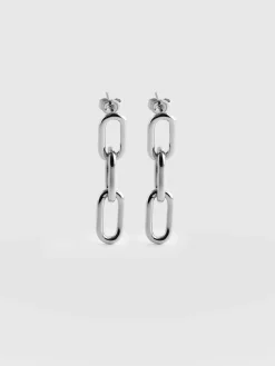 Cable Chain Drop Earrings - Silver