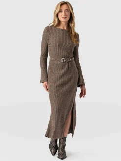 Callie Fluted Midi Dress - Beige