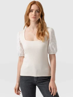Cavendish Square Neck Tee - Cream Broderie