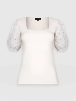 Cavendish Square Neck Tee - Cream Broderie