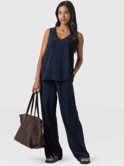 Corinne Linen Pant - Navy