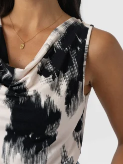 Cowl Neck Cami - White Fade Floral