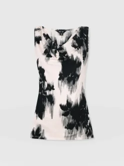 Cowl Neck Cami - White Fade Floral