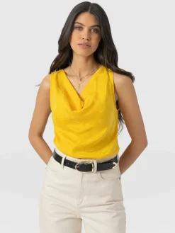 Cowl Neck Cami - Yellow Jacquard