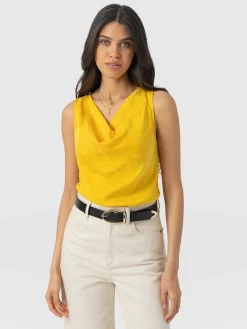 Cowl Neck Cami - Yellow Jacquard