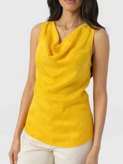 Cowl Neck Cami - Yellow Jacquard
