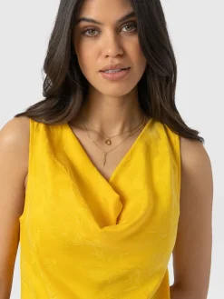 Cowl Neck Cami - Yellow Jacquard