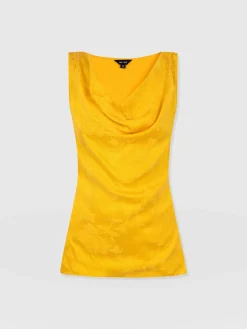 Cowl Neck Cami - Yellow Jacquard