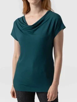 Cowl Neck Tee - Deep Green