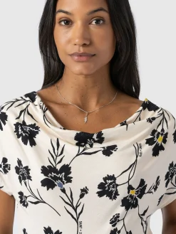 Cowl Neck Tee - White Spring Floral