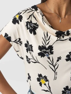 Cowl Neck Tee - White Spring Floral