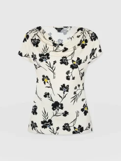 Cowl Neck Tee - White Spring Floral