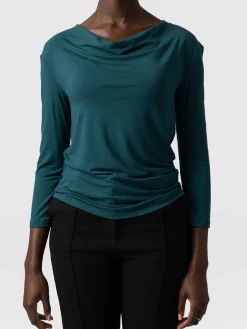 Cowl Neck Tee Long Sleeve - Deep Green