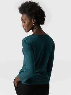 Cowl Neck Tee Long Sleeve - Deep Green