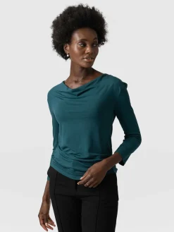 Cowl Neck Tee Long Sleeve - Deep Green