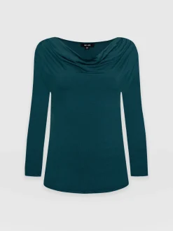 Cowl Neck Tee Long Sleeve - Deep Green