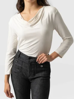 Cowl Neck Tee Long Sleeve - Cream
