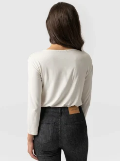 Cowl Neck Tee Long Sleeve - Cream