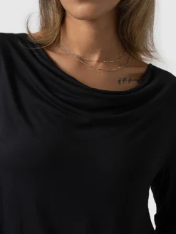 Cowl Neck Tee Long Sleeve - Black