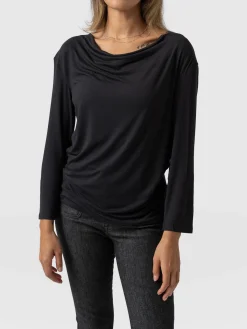 Cowl Neck Tee Long Sleeve - Black